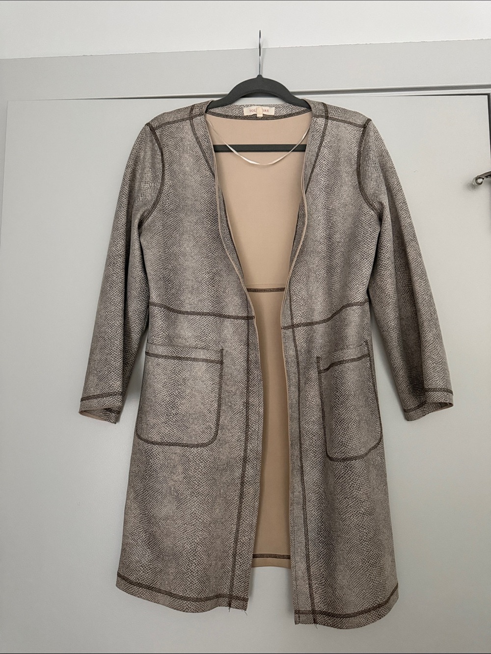 Long Open-Front Women's Coatigan in Taupe